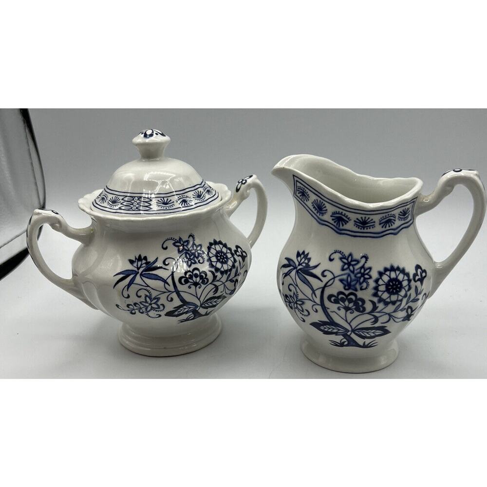 Cream and Sugar Bowl Meakin England Classic White Nordic Blue 4.25 x 2.5 Ins.